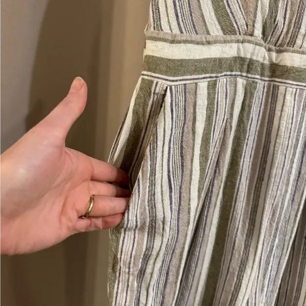 Altar'd State Olive and Cream Striped Jumpsuit with pockets - Image 2