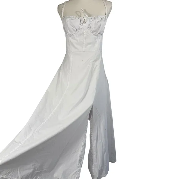 Haute Monde Maxi Dress Womens L White Corset Lace Up Back Slit Boho Bridal - Image 7