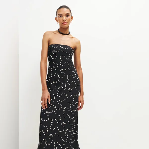 NWT Reformation Joana Dress strapless midi Breezy black white size Large L - Image 7