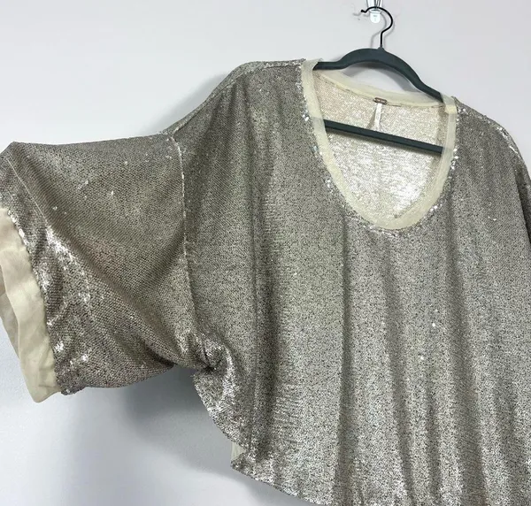 Free People Champagne Dreams Mini Sequin Dolman Sleeve Top XS - Image 7