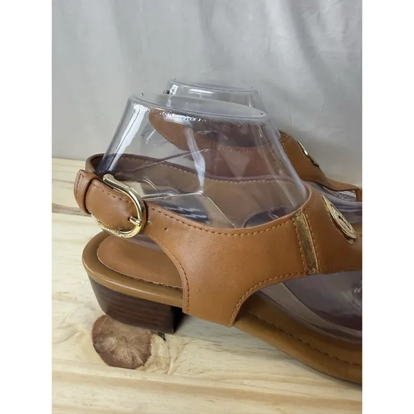 Tommy Hilfiger Women Thong Sandals Brown Ankle Strap Gold Buckle Open Size 8 M - Image 8