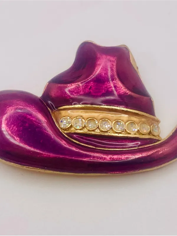 Western Mates Hand Painted Enamel Purple Cowboy Hat Brooch with Crystal Band - Image 3
