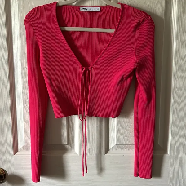 Zara Fuchsia Ribbed Cropped Tie‎ Top Size Med NWOT - Image 13