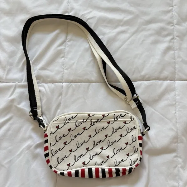 Brighton Love Scroll Canvas‎ Crossbody Bag Purse White Red Black Hearts - Image 8