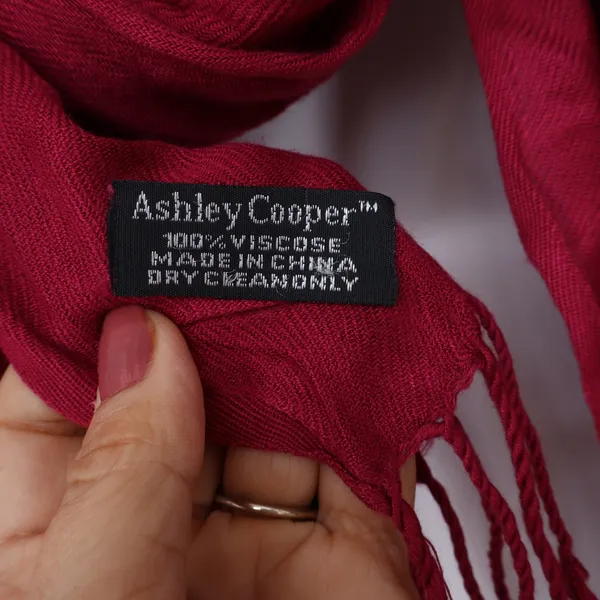 Ashley Cooper Scarf Womens One Size Pashmina Burgundy Fringed Excellent - Image 2