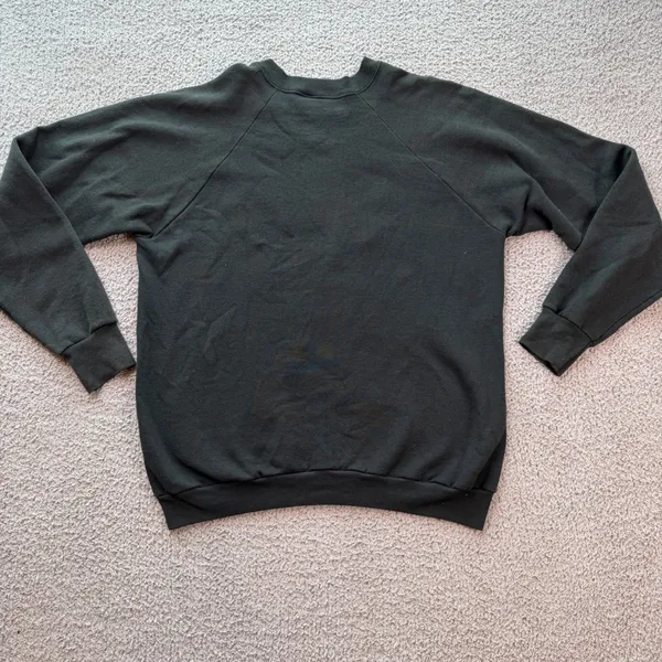 Vintage 80s Hand Painted Floral Puffy Paint Sweatshirt XL Black Made in USA - Image 3