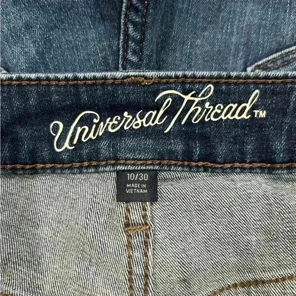 Universal Threads high rise midi dark blue distressed jean shorts - Image 3