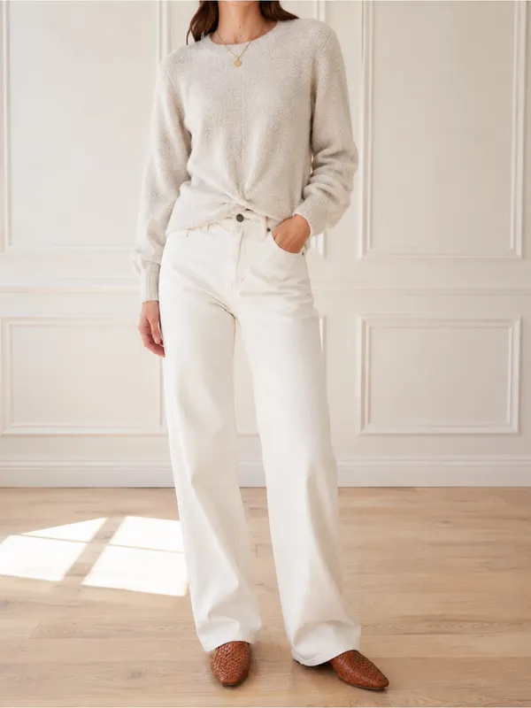 Joie Stavan Sweater Large Snow Ivory Metallic Wool Alpaca Twist Front Pullover - Image 10