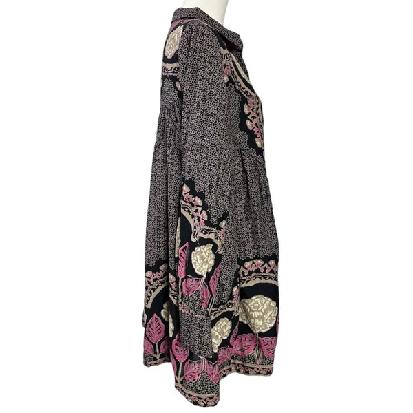Free People Smell The Roses Mini Shirt Dress Tunic Bohemian Snap Front Medium - Image 4