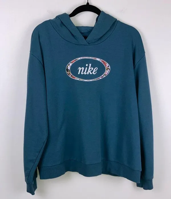 Nike Crop Hoodie Ash Green Floral Women’s Size 1X Athleisure Active Terry - Image 2