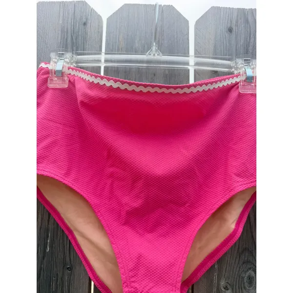 J.Crew NEW Pink Textured High Waisted Bikini Bottoms with Rickrack Trim Sz M - Image 3