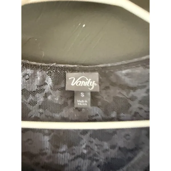 Vanity Y2k Womens Grey Lace Long Sleeve Mesh Cross‎ Chain Print Top Sm Grunge - Image 5