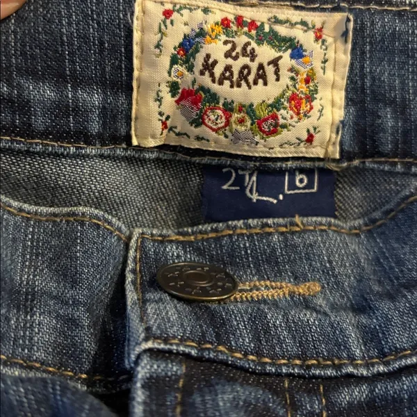24 Karat Embellished Beaded Embroidered High Waisted Jean Size 6X32 Med Wash - Image 7