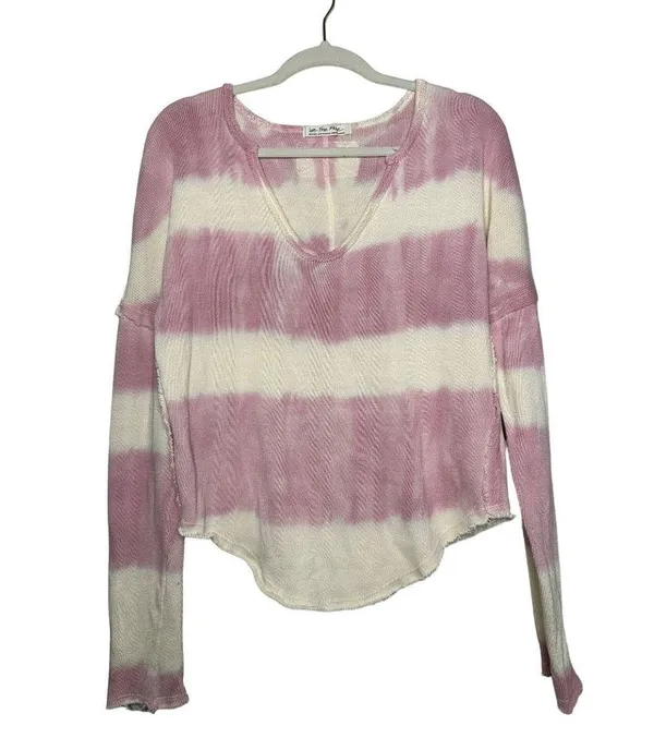 Free People Come And Get It Washed Top Size Medium Pink Cream Slouchy V-neck - Image 2