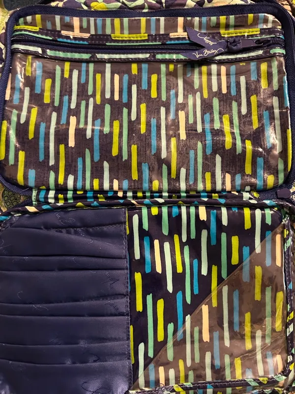 Vera Bradley Navy Floral Quilted Cosmetic Bag with Teal & Lime Accents - Image 3