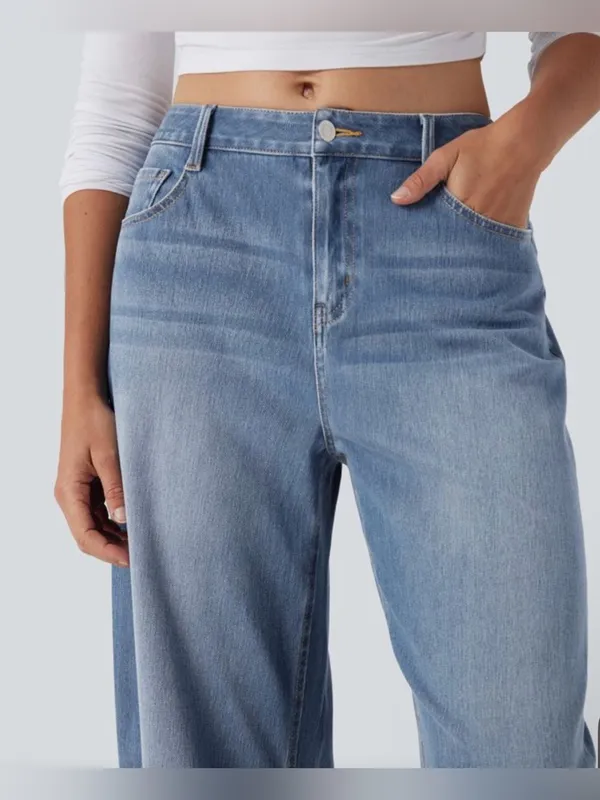 Halara Flex™ Mid Rise Barrel Leg Washed Casual Jeans - Image 5