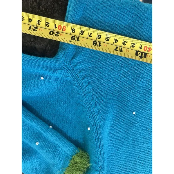 Mandal Bay Women’s Blue Sweater Size Small Christmas Elf Tree Whimsy Teacher - Image 6