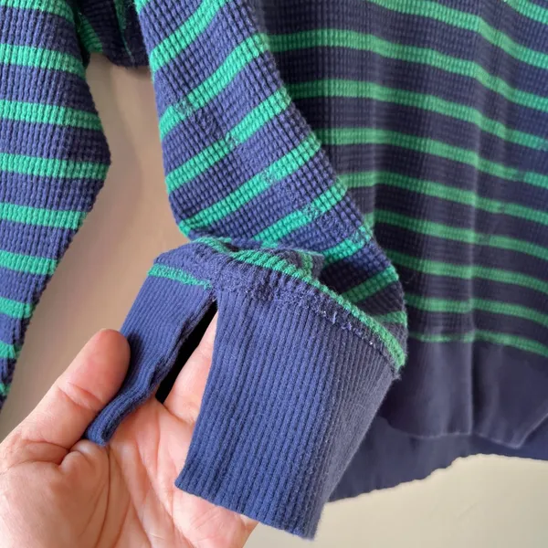 Aerie Sz M Oversized Pullover Sweatshirt Navy Green Flowy Waffle Crew‎ Blouse - Image 5