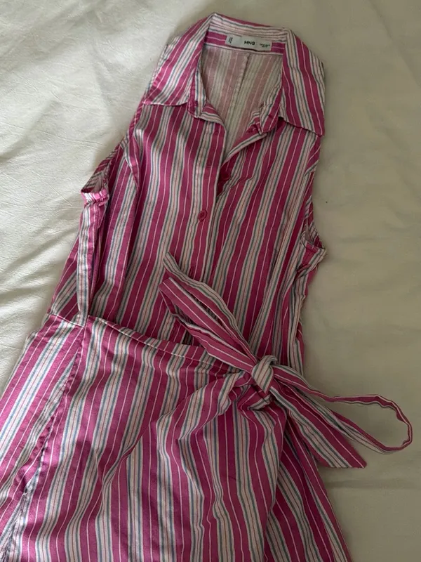 Mango Pink purple and White Striped Button-Up dress small 6 perfect for US open - Image 2