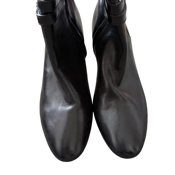 Bruno Magli Adriana Black Leather Tall Boots Gold Hardware Block Heel Italy 8.5 - Image 4