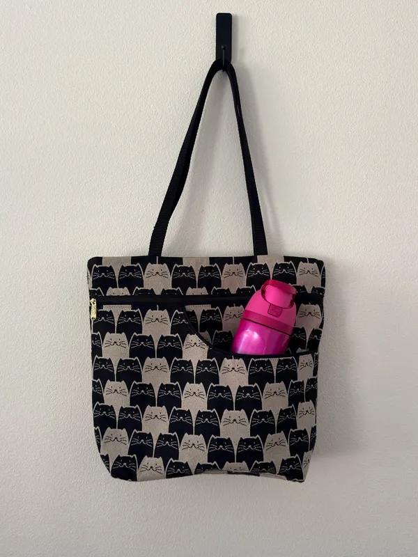 Danny K. Isabella Cat Print Tote Shoulder Bag Tapestry Zip Pockets Black Cream - Image 12