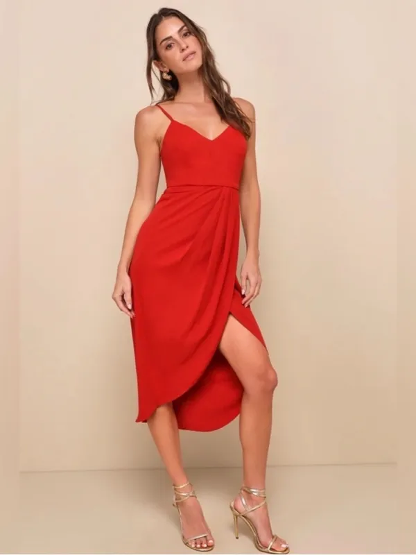 Lulus Maxi Dress Women's S Red Pleated Spaghetti Strap High Low Back Zip NWT - Image 2