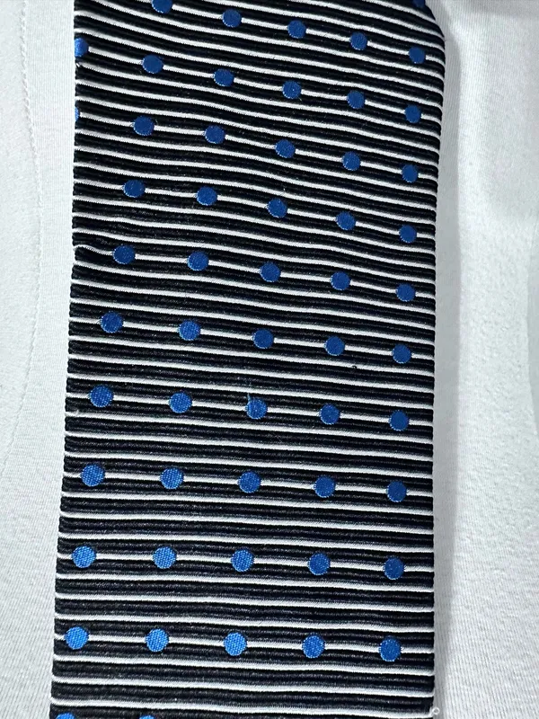 Peter Thomas Silk Tie Made By Superba Geometric Black Grey Blue Polka Dots - Image 9