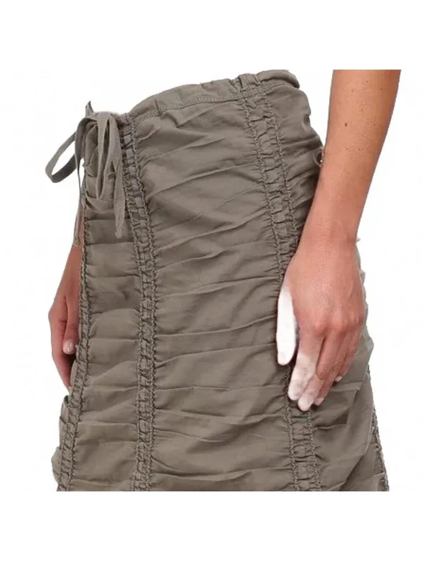 XCVI Stretch Poplin Double Shirred Panel Midi Skirt Boho Drawstring Waist Small - Image 7
