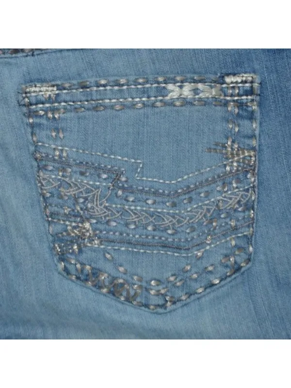 Wrangler Rock 47 Blue Jeans Low Rise Embroidered Western Size 34”x 27” Short - Image 9