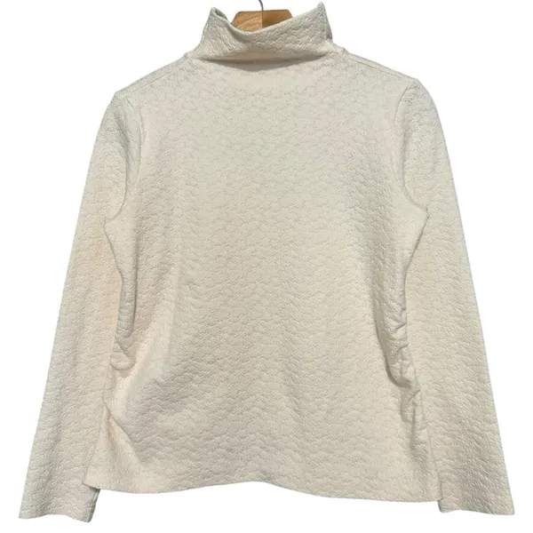 Roller Rabbit Women’s Size S Cream Textured Mock Neck Ruched Sides Shirt Top - Image 3
