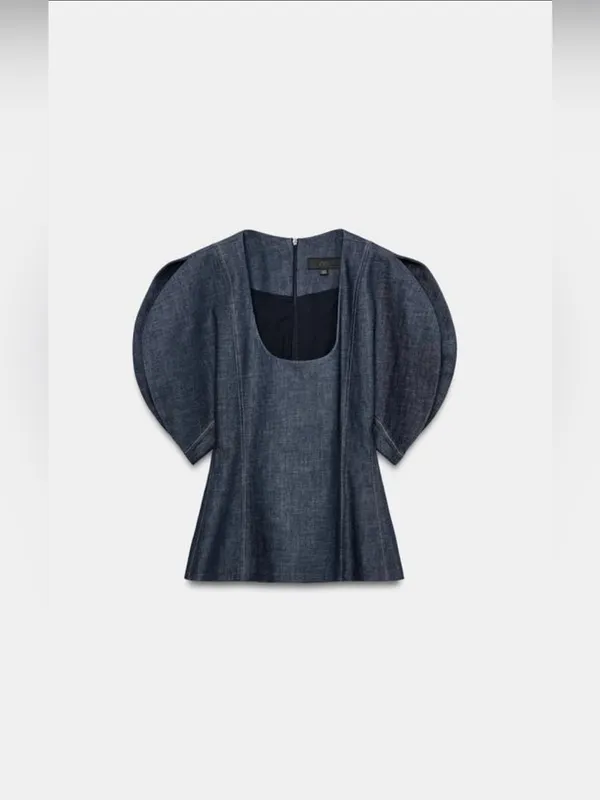 Zara ZW COLLECTION DENIM PUFF SLEEVE BLOUSE - Image 2