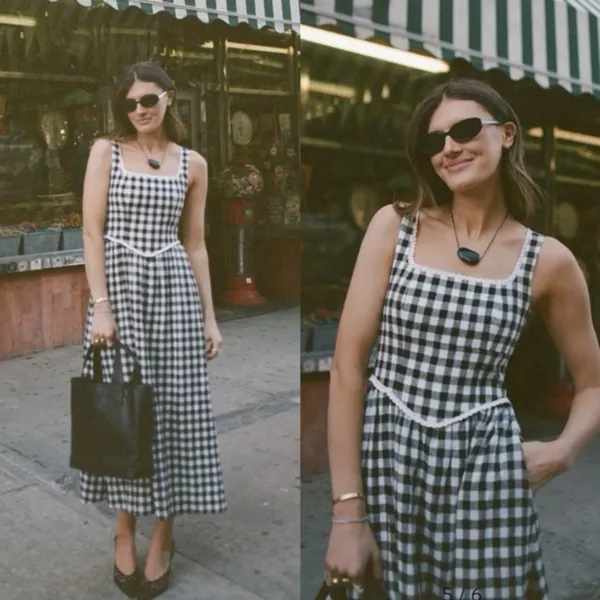 Wayf Brown Gracie Gingham Dress Size Small Cottagecore Lace Trim Prairie NWT - Image 2