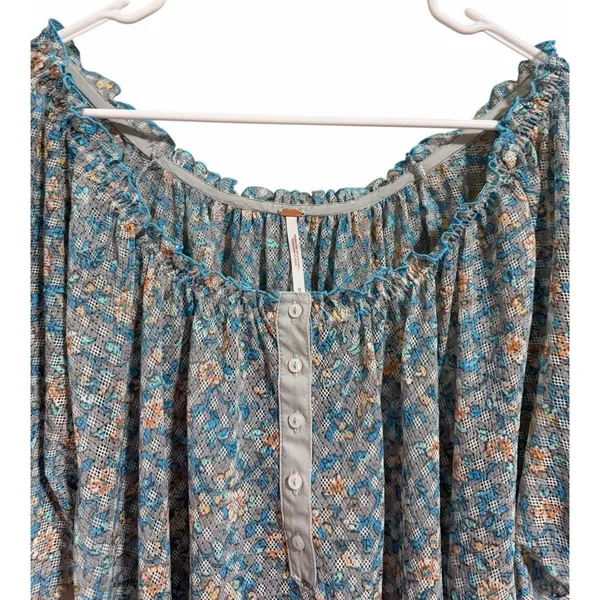 Free People Astra Peasant Top Blue Daisy Floral‎ Print Women's Size Medium - Image 3