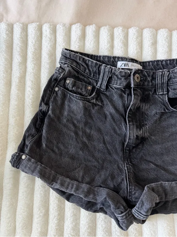 Zara Washed Black Rolled-Hem Denim Shorts - Image 2