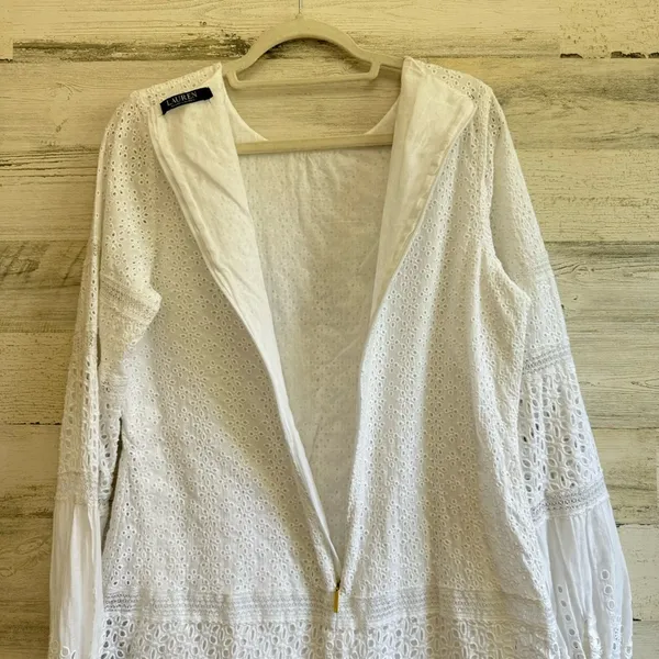 Lauren Ralph Lauren White Cotton Voile Floral Eyelet Long Sleeve Dress‎ Boho - Image 6