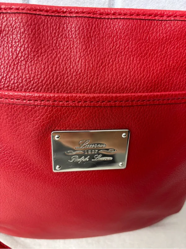 Lauren Ralph Lauren‎ Red Leather Crossbody with Logo Plate - Image 2