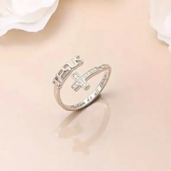 Stainless Steel Silver Engraved Ring “I can do all things” Adjustable Ring S 7-9 - Image 3