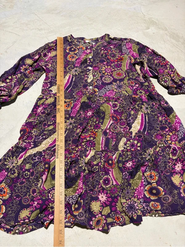 Natural life Purple Floral Tiered long sleeve dress medium - Image 6