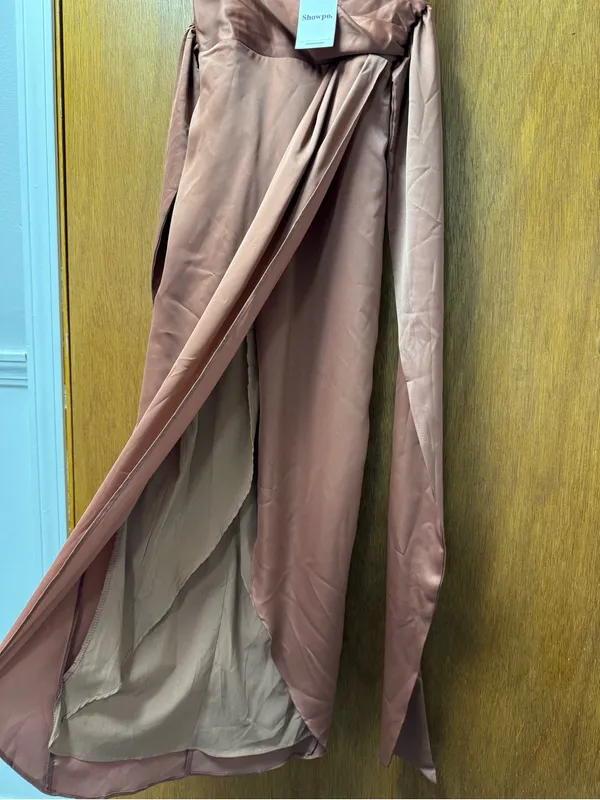 Showpo. How Will I Know Wrap Waist Tulip Hem Midi Dress Dusty Rose US 6 NWT - Image 10