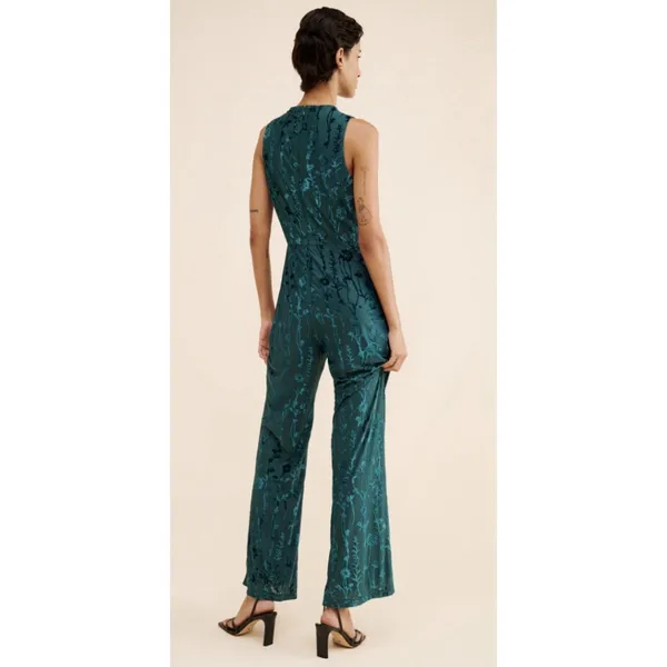 Hutch Floral Velvet Burnout‎ Jumpsuit In Dark Green Size Large Sleeveless - Image 2