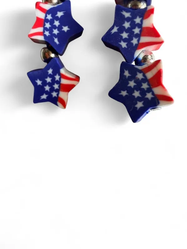 Handmade Patriotic American Flag Triple Stacked Star Dangle Earrings ❤️🤍💙 - Image 2
