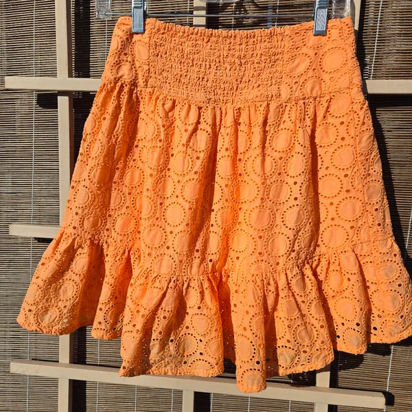 Maeve Eyelet Cotton Orange Tiered Mini Skirt Anthropologie XS - Image 5