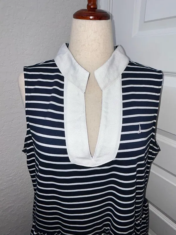 Nautica Jeans Stripe Print Ruffle Tier A-Line Dress Size XXL - Image 8