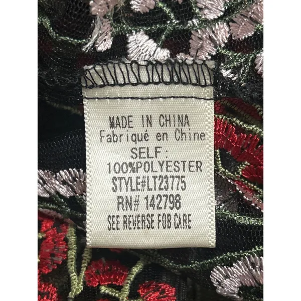 Loveriche Black Mesh Sheer Floral Embroidered Short Sleeve Peplum Blouse Top M - Image 5