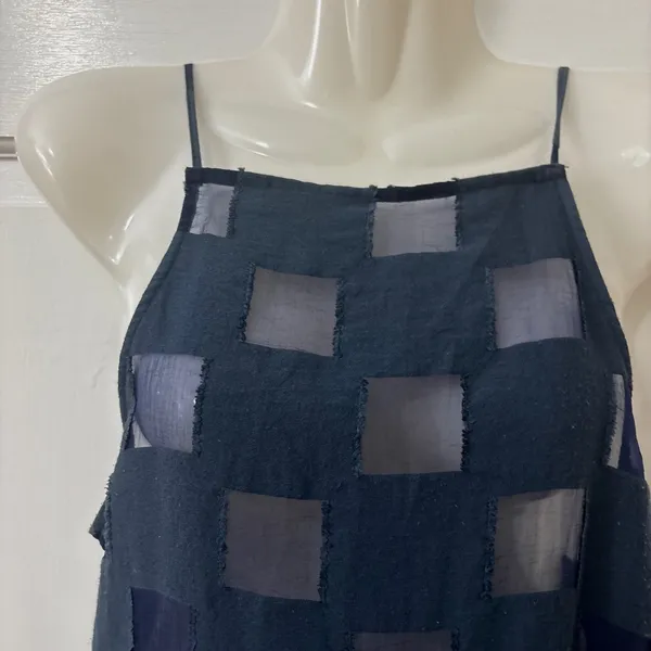 Onia Sheer Patchwork Coverup Midi Dress S Navy Boho Beach Chic Luxury Resort - Image 2