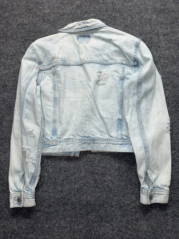 American Eagle Outfitters Pale Blue Cropped Denim Distressed Jacket - Image 7