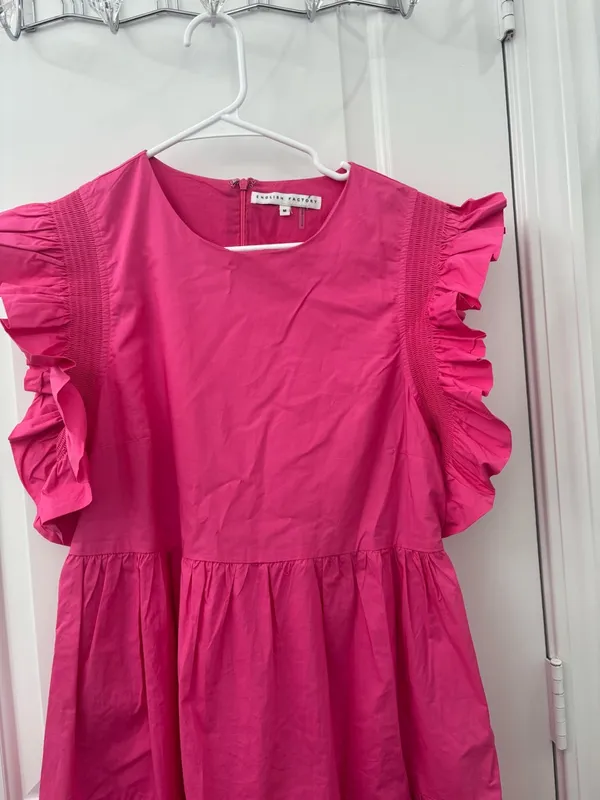 English Factory | Ruffled Babydoll Mini Dress w/ Pockets Fuchsia Pink - Image 5