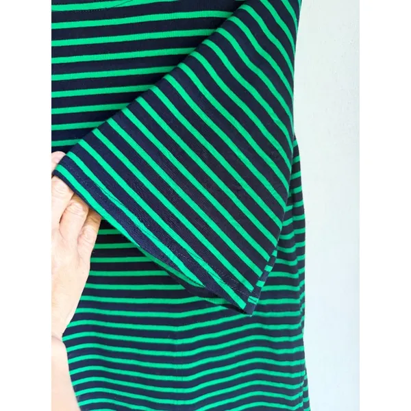 Green & Navy Striped T-Shirt Dress with Pockets | Comfy Casual Preppy Small - Image 3