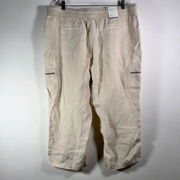 Style & Co Womens XL Beige 100%‎ Linen Capri Cargo Pants Mid Rise Comfort Waist - Image 2