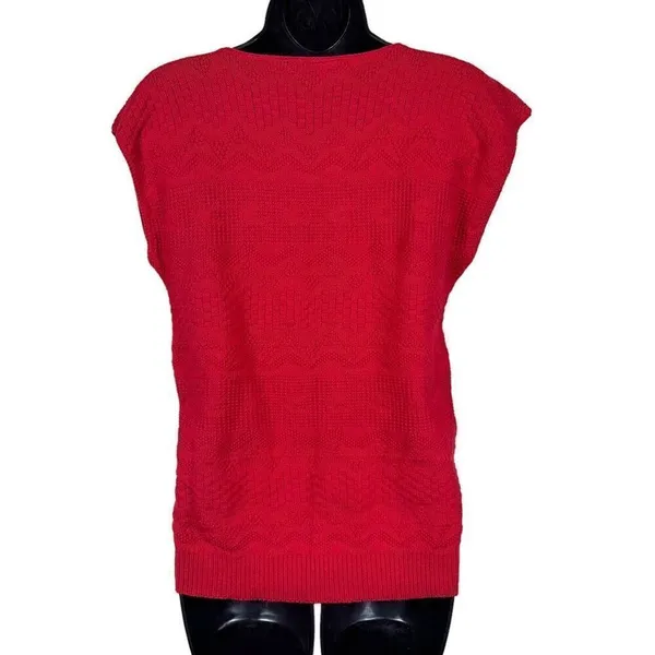 Vintage Village Green 100% cotton Red Knit Sweater Vest Size M - Image 6